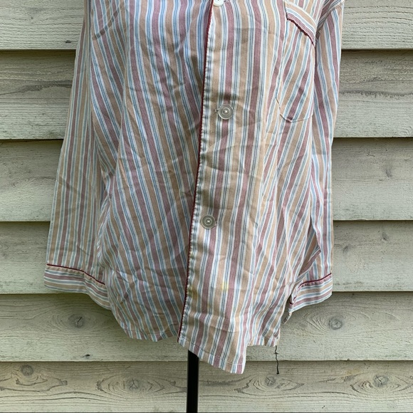 True Vintage 70s Pinstriped Button Down Long Sleeve Collared V-Neck Pajama Shirt - Picture 8 of 16